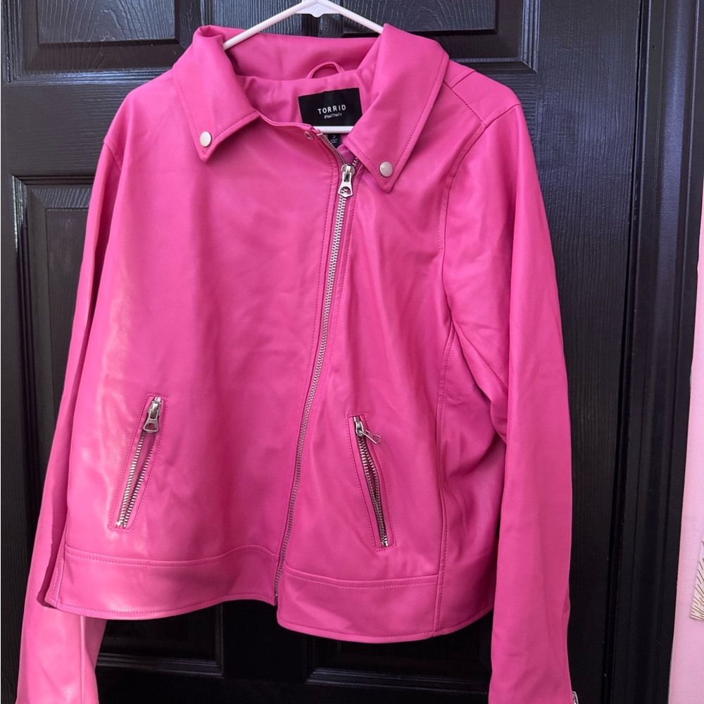 COPY - Torrid Pink Leather Jacket with Silver Zipper